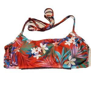 Xhilaration Bikini Top Halter Swim Wear Red Large Floral Womens Beach New